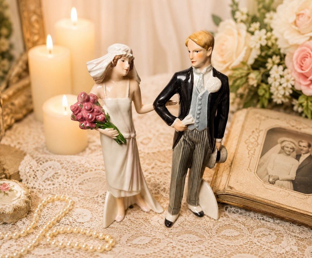 Goebel W Germany Bride Groom Figurines Her Treasured Day Waiting For His Love